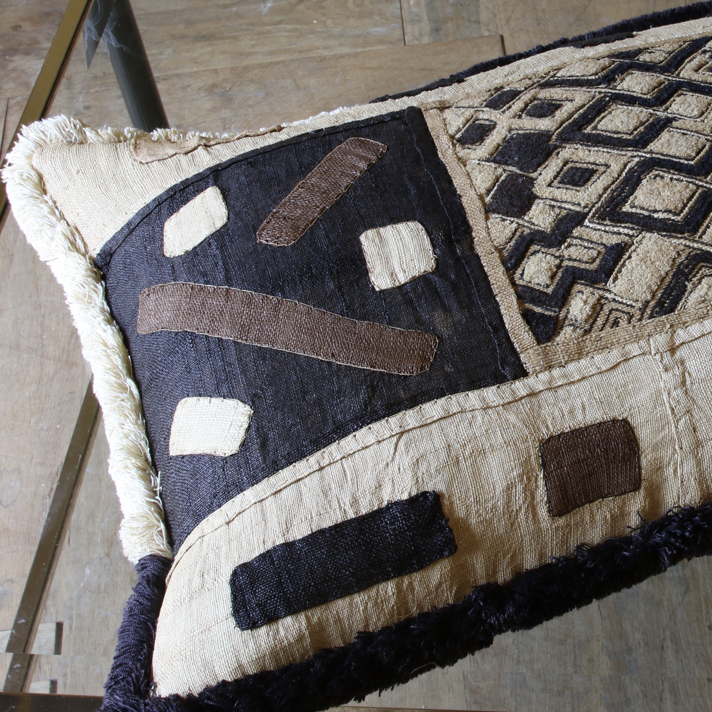 Kuba Cloth Cushions with Silk Fringe